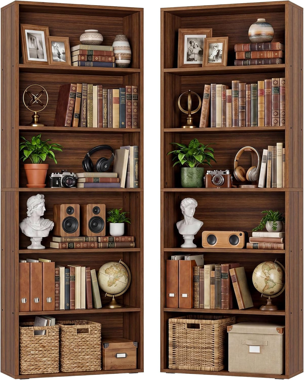 IRONCK Bookshelf and Bookcases 70" Tall, 6 Tiers Display Storage Shelves | Bookshelves Set of 2, Wood Bookcase with Open Display Shelves for Home Office, Living Room, Library