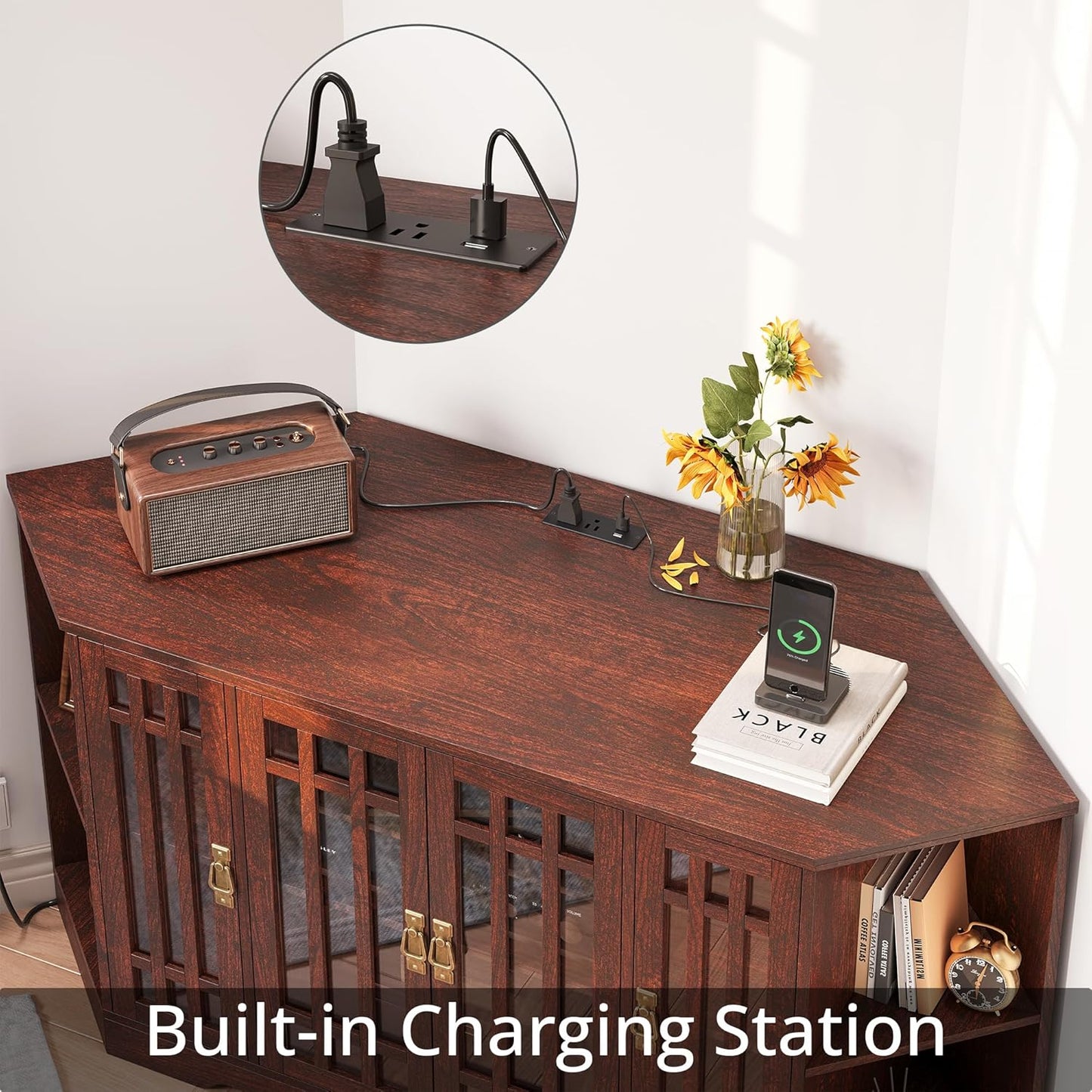IRONCK Corner TV Stand for TVs up to 60 Inch with Power Outlet