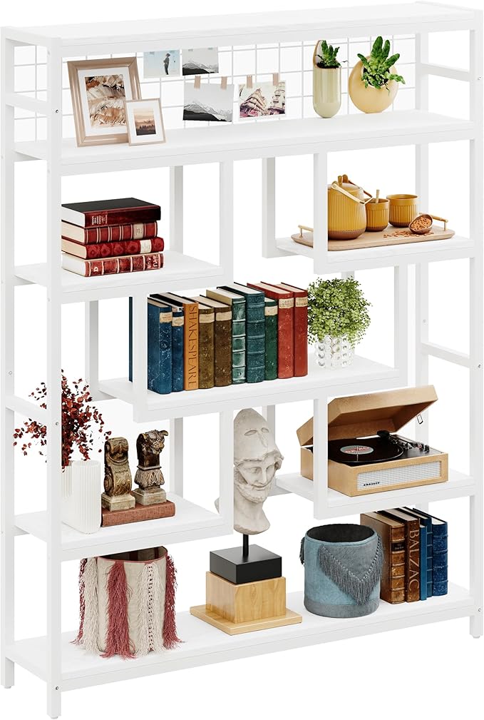 Industrial Open Display Shelves Geometric Bookcase with Sturdy Metal Frame