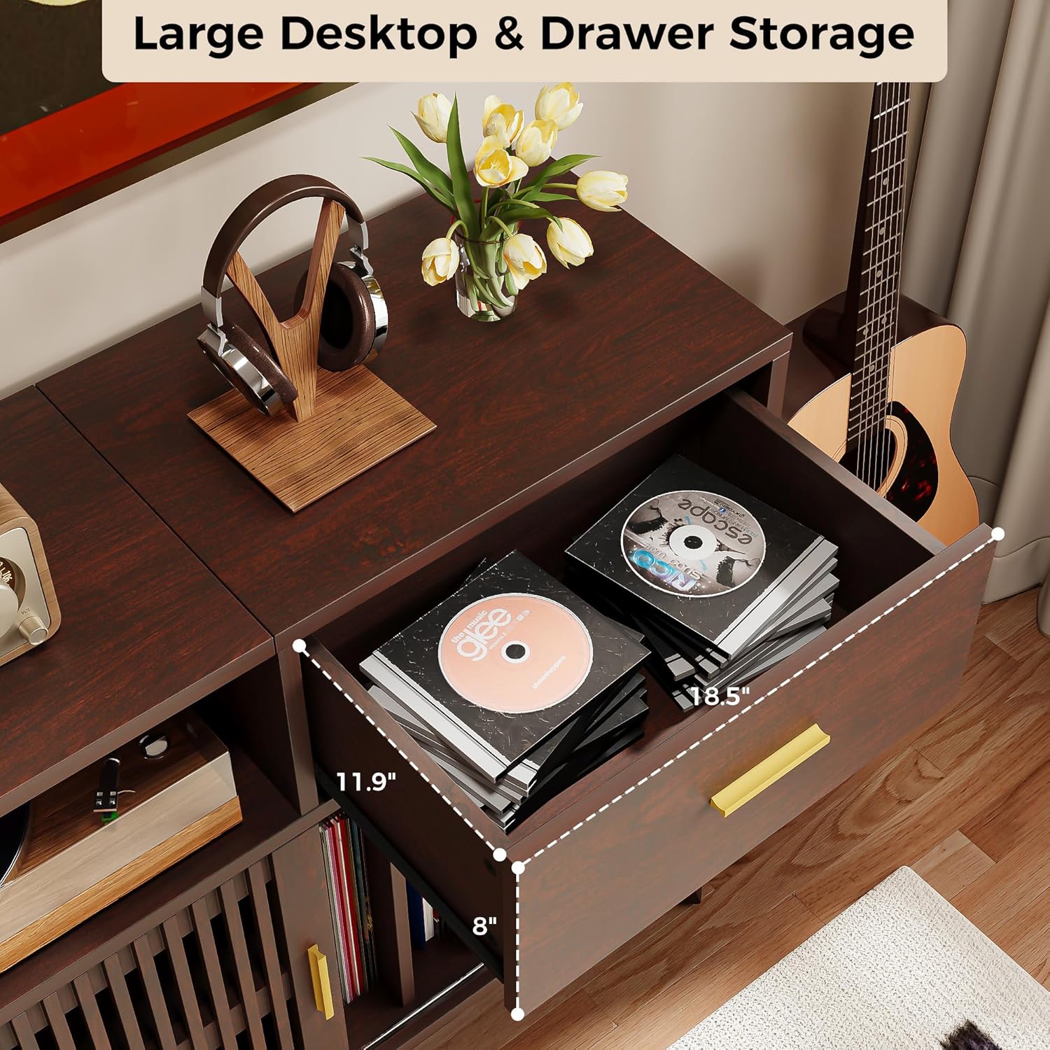 IRONCK large record player with drawer, can hold more than 500 vinyl records