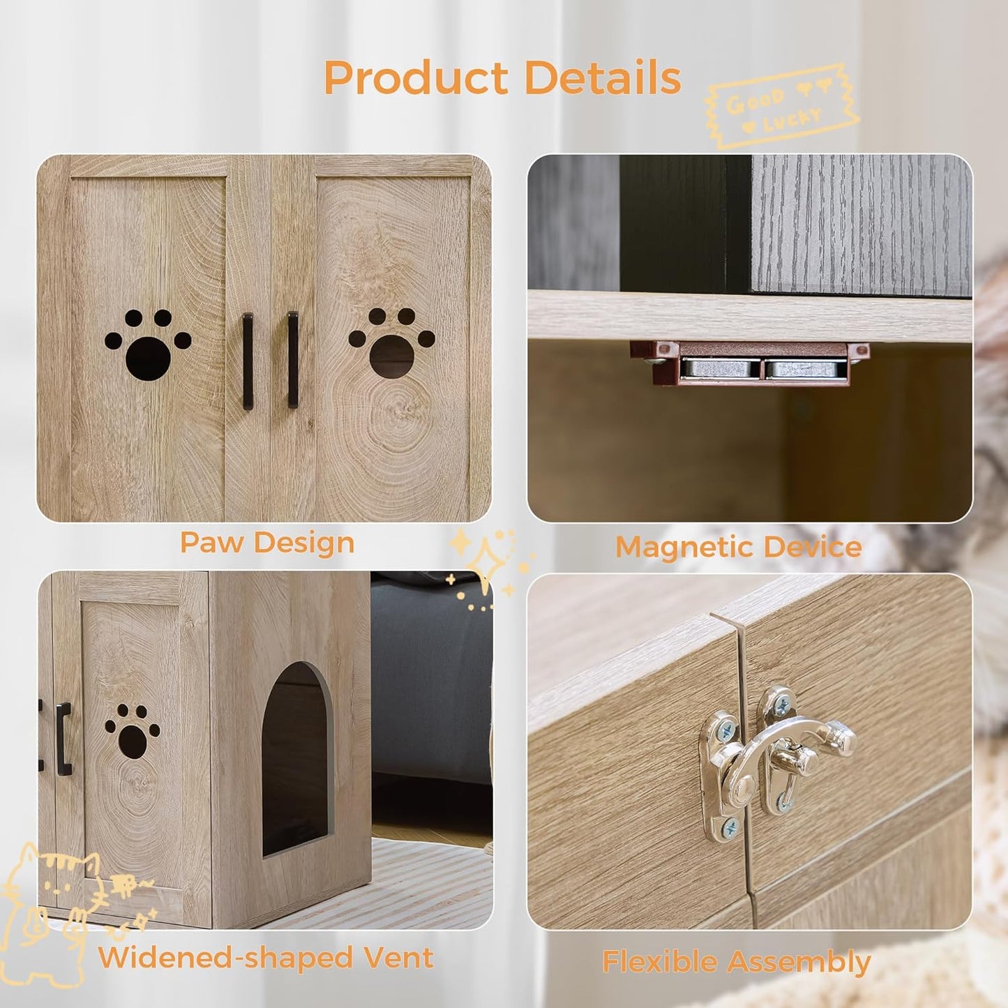 IRONCK Litter Box Enclosure with Cat Tree, 46" Hidden Litter Box with Sisal Scratching Ladder and Storage, Greige