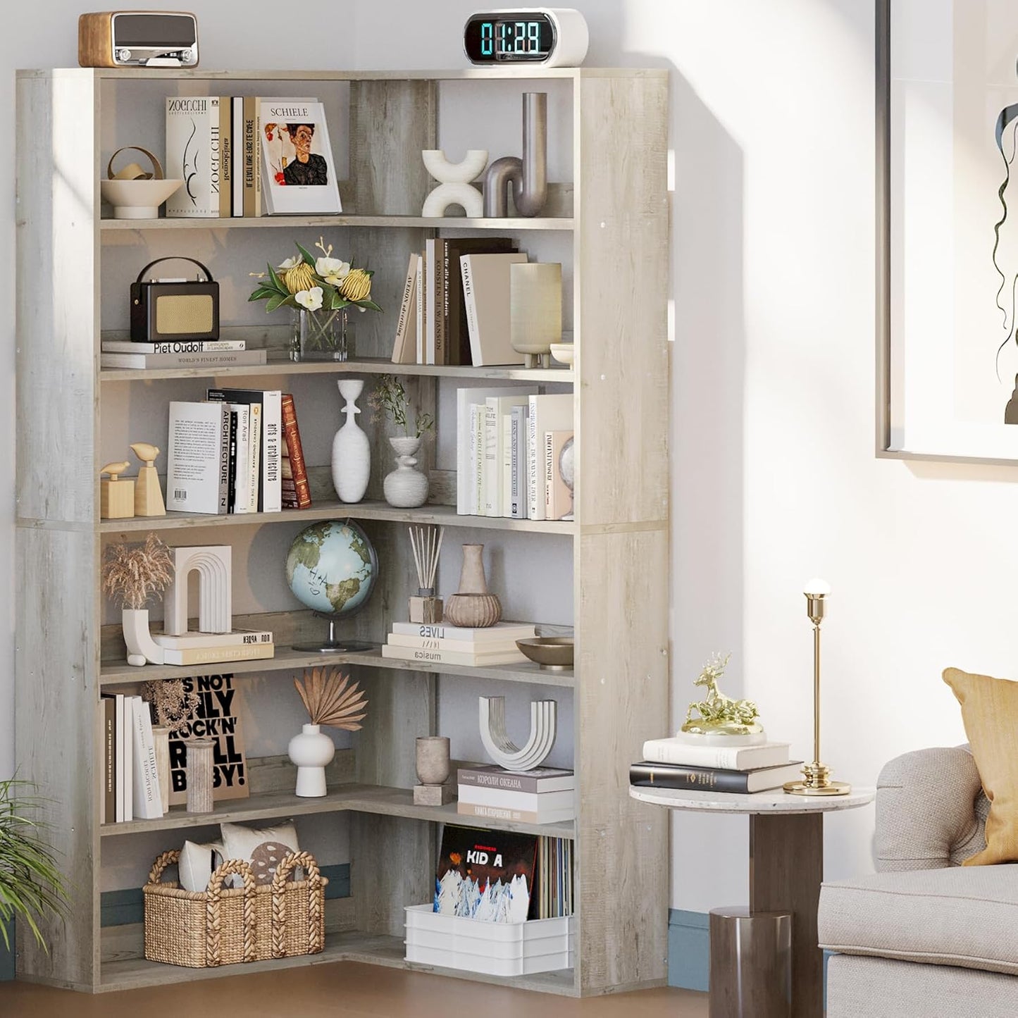 Corner Bookcase with 6 Tiers