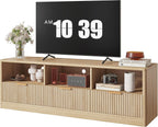 IRONCK 59" Fluted TV Stand for TVs Up to 65", Natural Oak