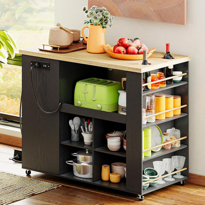 IRONCK Kitchen Island with Trash Can Black