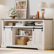 IRONCK Farmhouse TV Stand, 59" Entertainment Center with Storage Cabinets, White