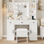 IRONCK White Vanity Desk with Adjustable 3 LED Modes, Stool Included