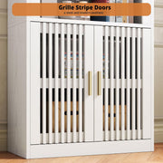 IRONCK Mid-Century Book Shelf, 6-Tier Floor Standing Bookcase with Grille Doors, Tall Storage Shelves for Display & Organizing, Suitable for Home Office, Living Room (White)