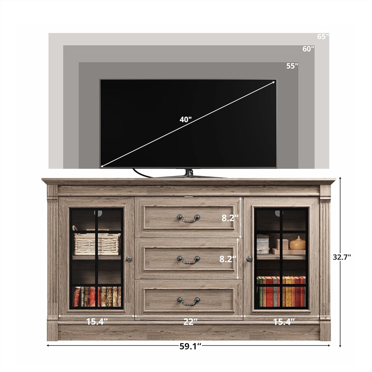 IRONCK Farmhouse TV Stand for 65 Inch TV with Outlets, Light Rustic Oak