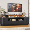 IRONCK TV Stand for TVs 85 inch with Power Outlet and LED Lights, black