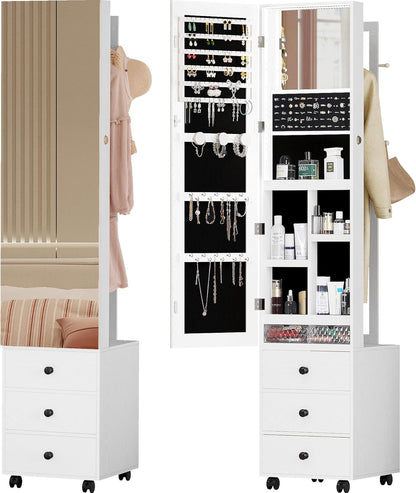 Jewelry Armoire with Mirror & 3 Drawers