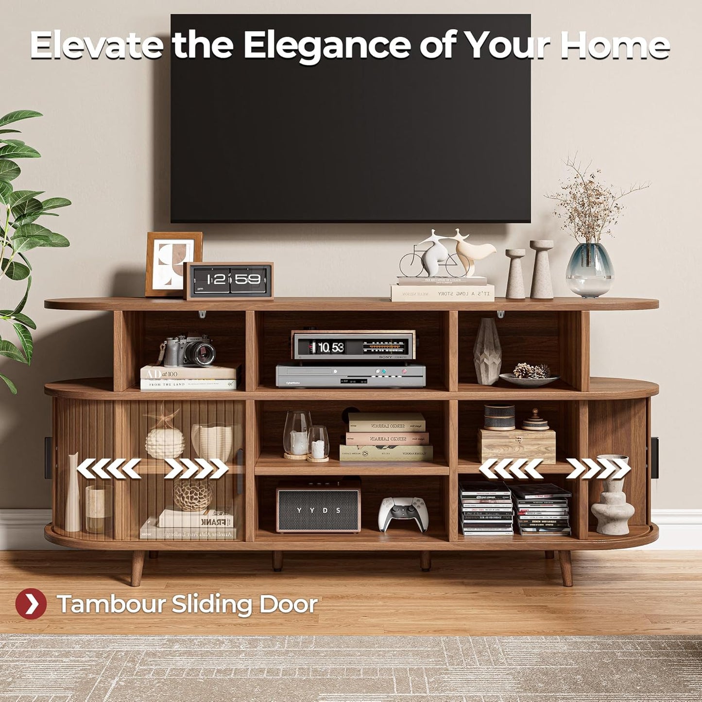 IRONCK TV Stand for 65 Inch TV, Entertainment Center with Storage and Sliding Doors