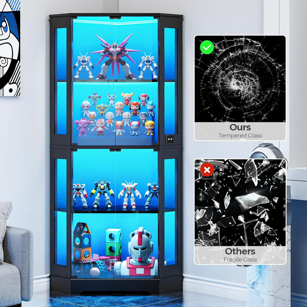 IRONCK 71" Carbon Fiber Corner Glass Display Cabinet