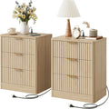 IRONCK 22" Fluted Night Stand Set of 2, with Charging Station