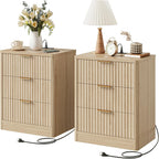 IRONCK 22" Fluted Night Stand Set of 2, with Charging Station