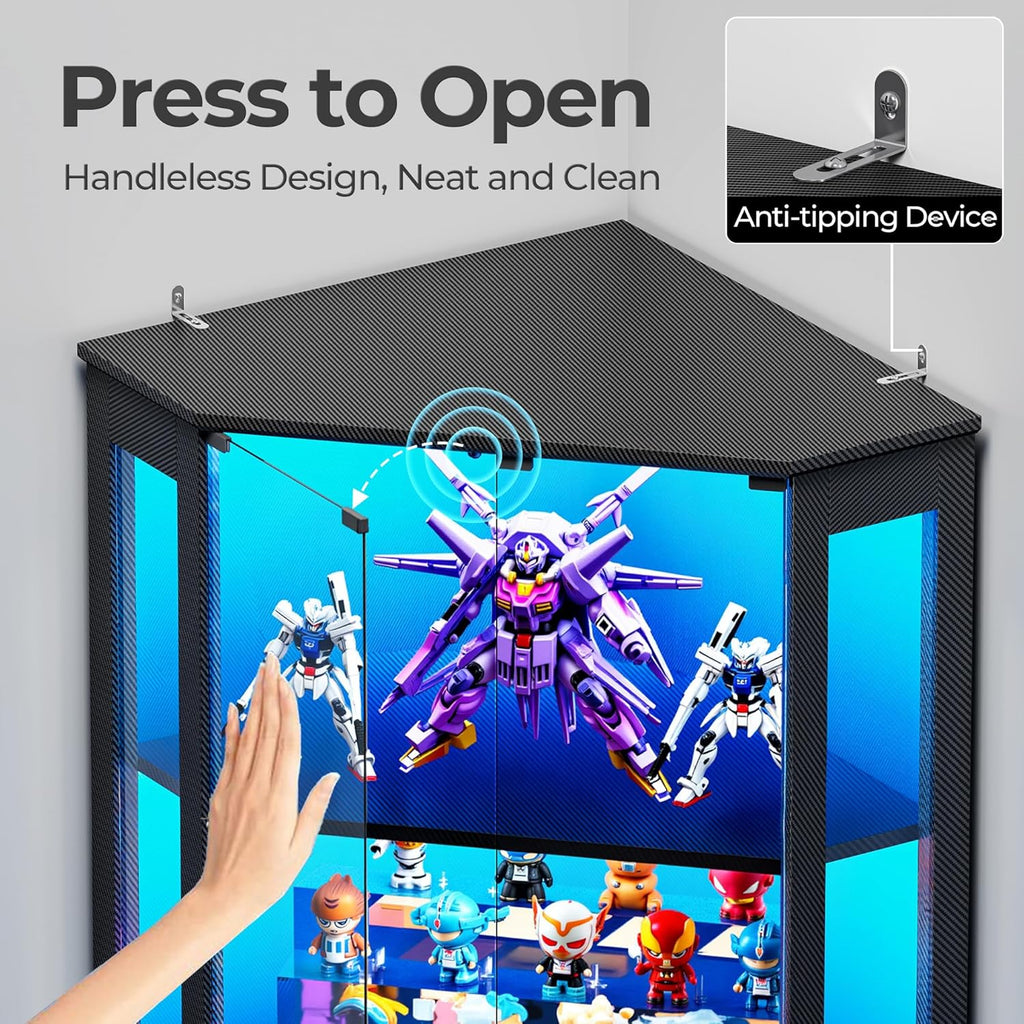 IRONCK 71" Carbon Fiber Corner Glass Display Cabinet