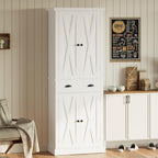 IRONCK Kitchen Pantry Storage Cabinet 72.6" H x 24" W, White | Freestanding Storage Cabinet with Barn Doors, Drawer, and 4 Adjustable Shelves for Laundry Rooms