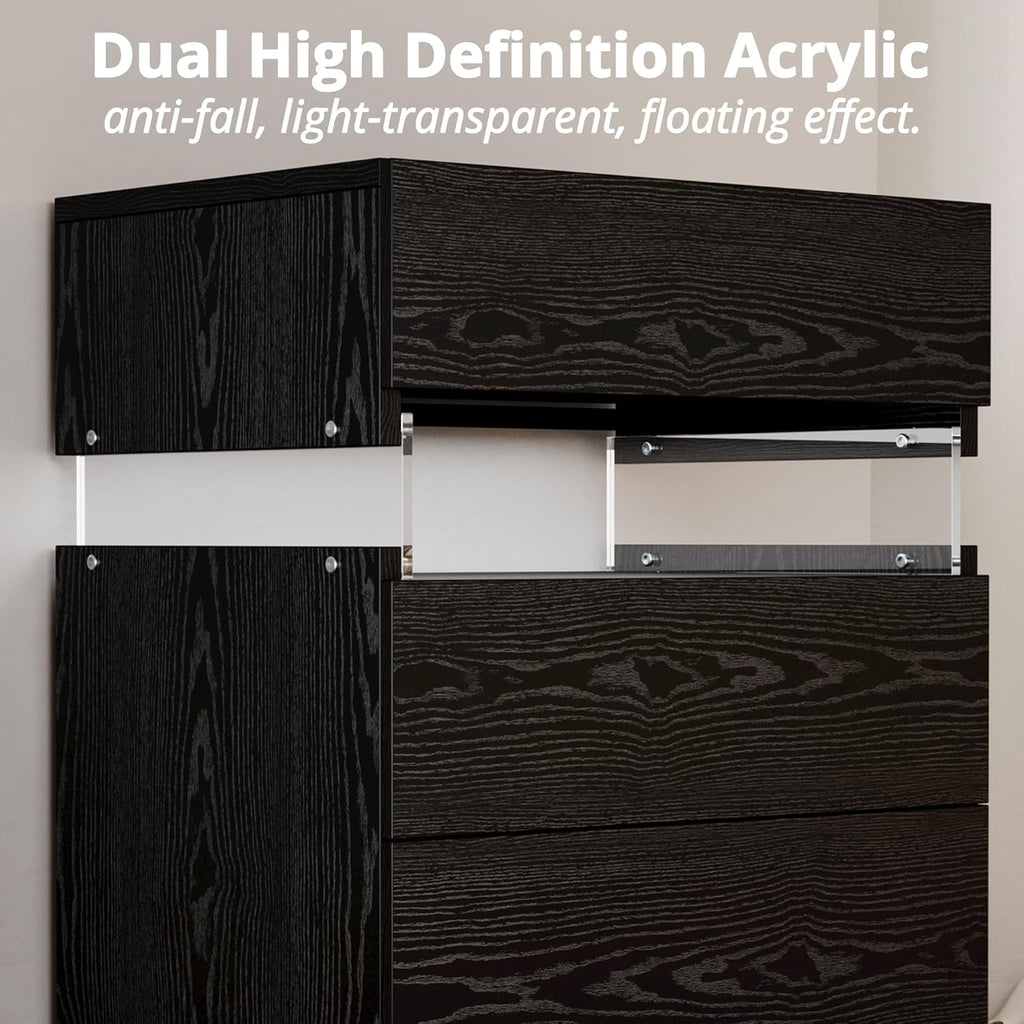 IRONCK Nightstand with 3 Drawers,  LED Light, Storage for Bedroom, Black