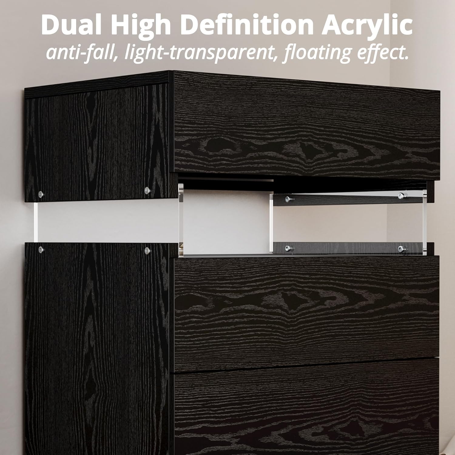 IRONCK Nightstand with 3 Drawers,  LED Light, Storage for Bedroom, Black