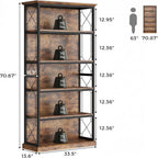 IRONCK 71 Inch5 Tier Industrial  Wood Freestanding BookShelf, Rustic Brown