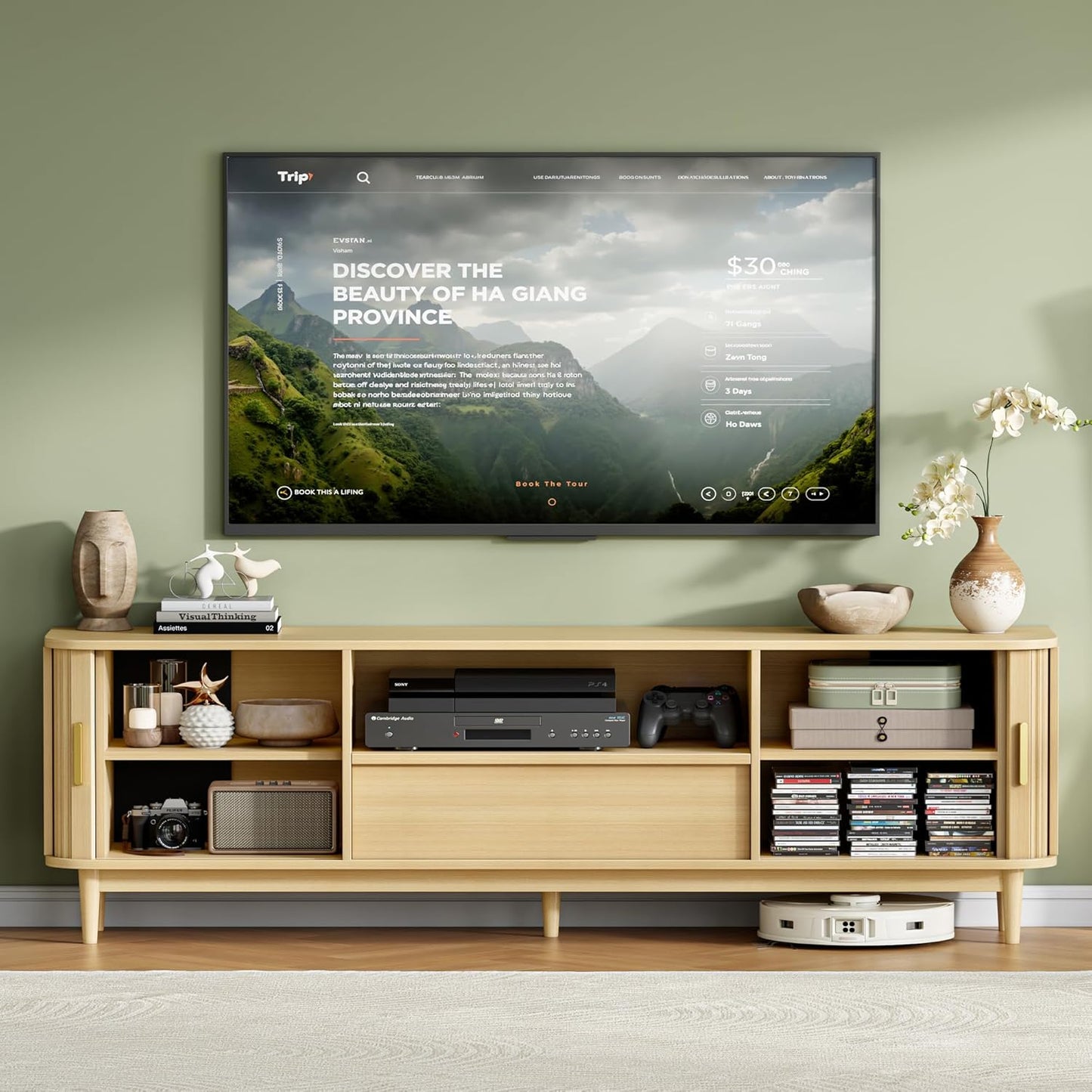 IRONCK Modern Fluted TV Stand for TVs Up to 80 inches, Oak