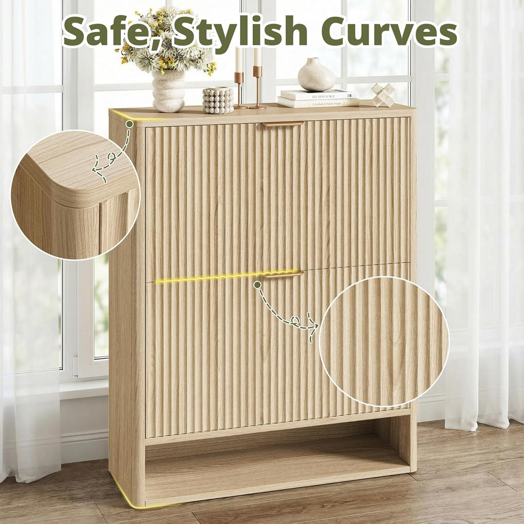 IRONCK Fluted Shoe Cabinet Storage with 2 Flip Drawers