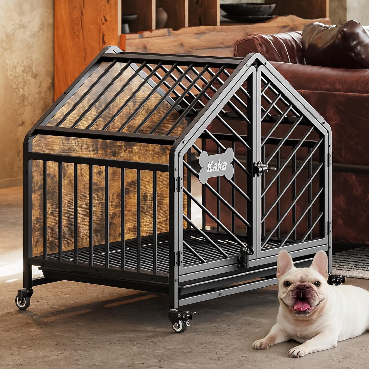 IRONCK 27.6" Dog Crate Furniture with Name Tag