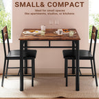 IRONCK Dining Table Set for 2 with Upholstered Chairs, Rustic Brown