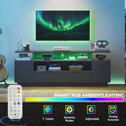 IRONCK TV Stand for TVs 85 inch with Power Outlet and LED Lights, black