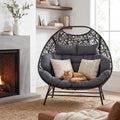 IRONCK Patio Double Egg Chair Outdoor, Oversized Egg Chair for Outside, Extra Large Cushions, Upgraded Frame, 700 Lbs, 2 Person Seat for Poolside, Balcony, Indoor, Black