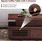 IRONCK Coffee Table with LED Light and Charging Station, 4 Storage Drawers