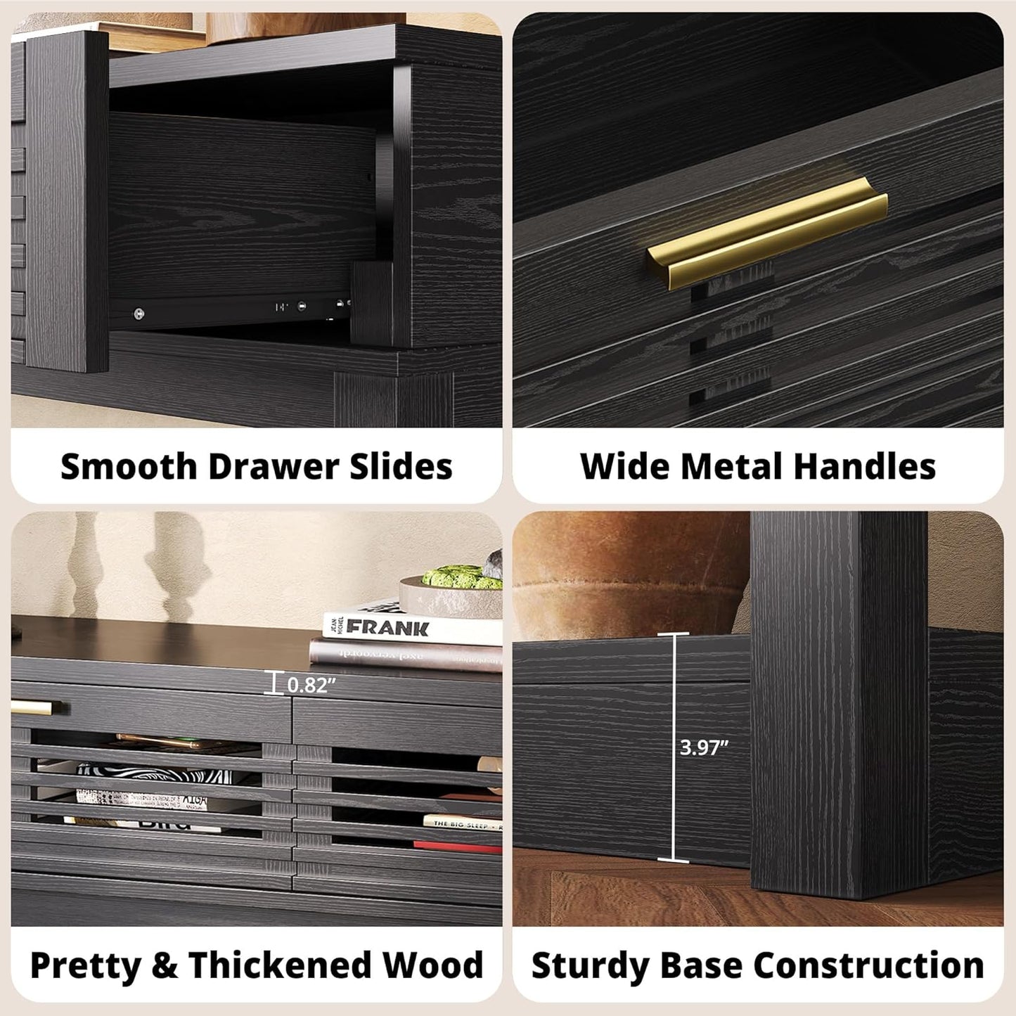 IRONCK Entryway Table, 47" Console Table with Drawer for Living Room, Wooden Sofa Table with Storage, Mid Century Modern, Black