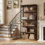 IRONCK 71 Inch5 Tier Industrial  Wood Freestanding BookShelf, Rustic Brown