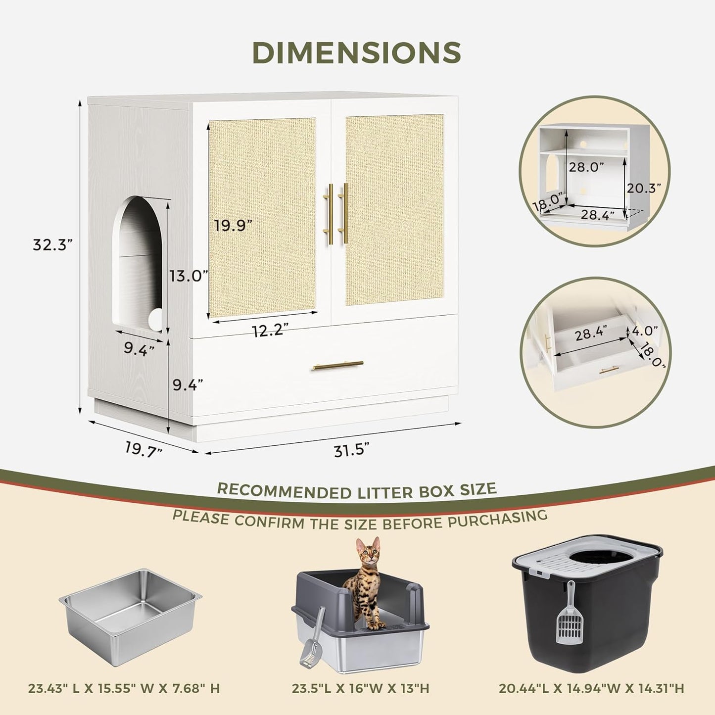 IRONCK Cat Litter Box Enclosure with Litter Drawer
