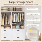 IRONCK Freestanding Closet System with Adjustable Shelves & 3 Drawers | Closet Organizer with Hanging Rod, Ideal for Bedrooms, Apartments and Small Closet Storage, 31.5" White