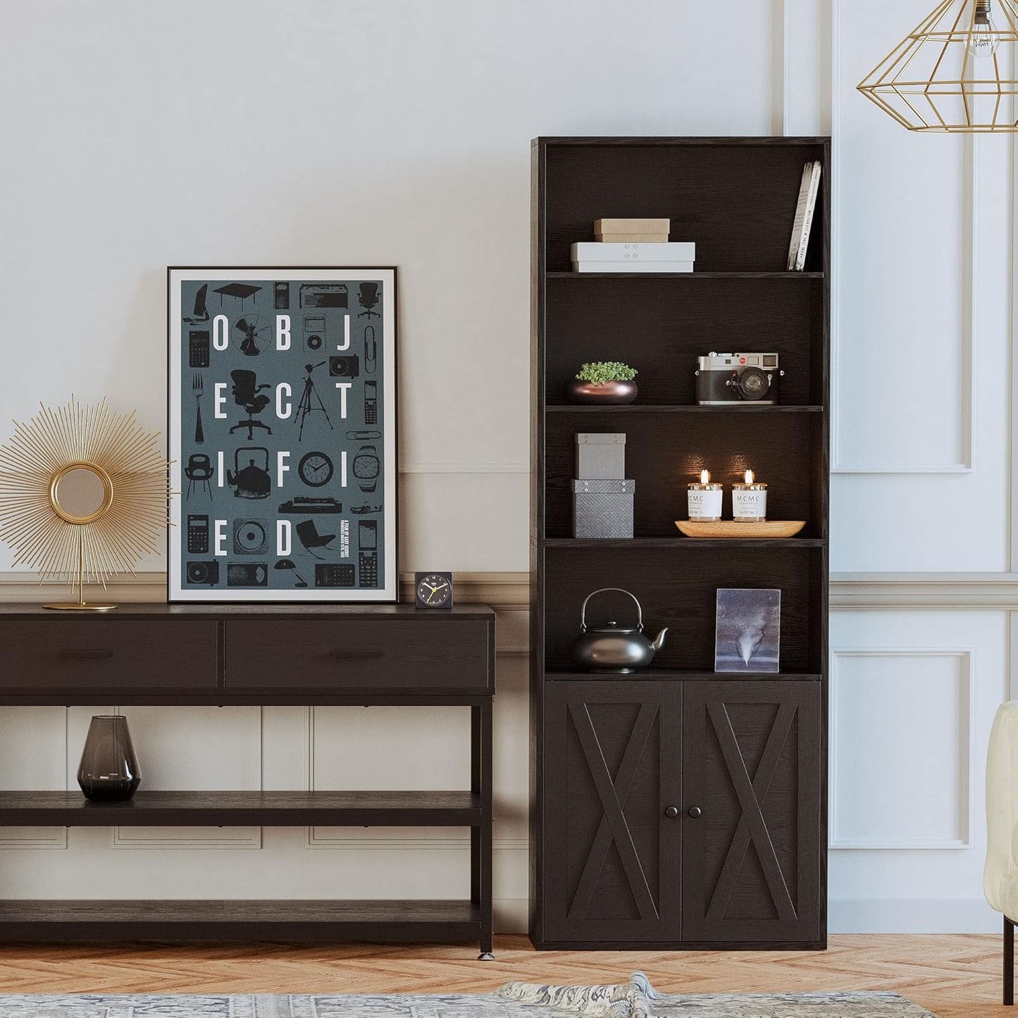 IRONCK 70 in Tall Industrial Bookshelves and Bookcases with Doors, black