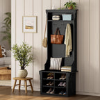 IRONCK Hall Tree with Bench and Shoe Storage, Coat Rack, Adjustable Shelf, Black