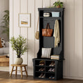 IRONCK Hall Tree with Bench and Shoe Storage, Coat Rack, Adjustable Shelf, Black