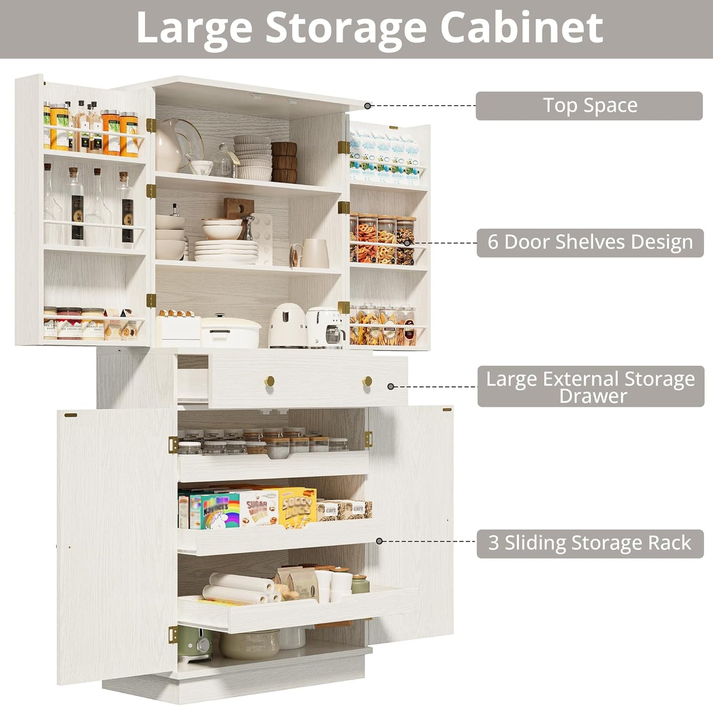 IRONCK 72”Tall Kitchen Pantry Cabinet