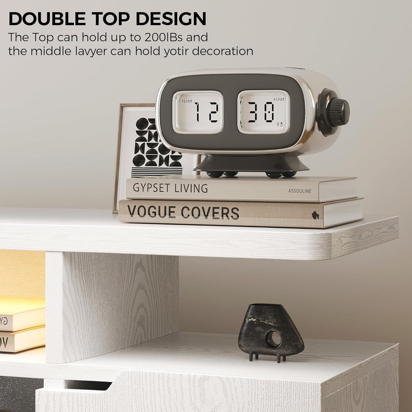 IRONCK TV Stand for TVs 85 inch with Power Outlet and LED Lights, White