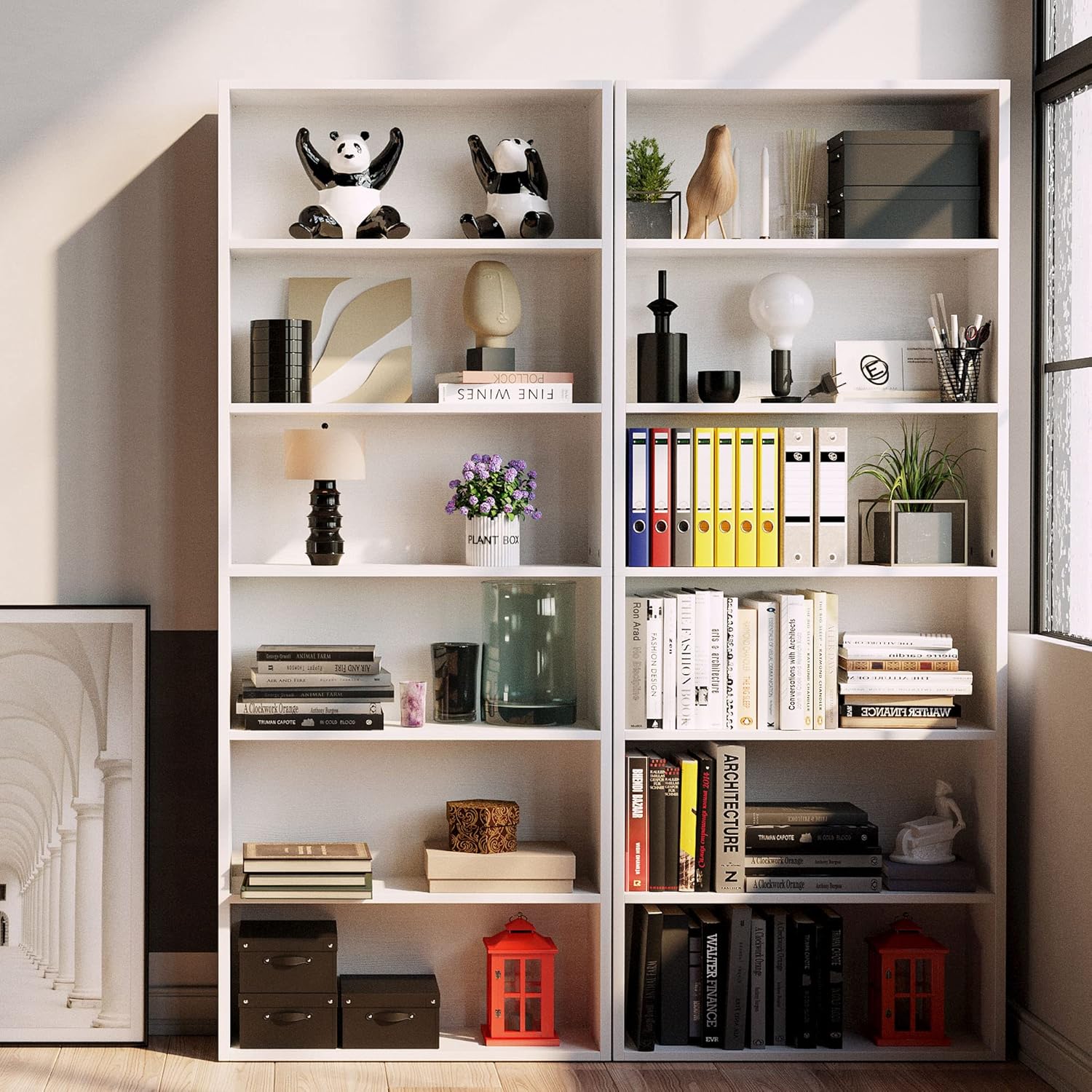 IRONCK Bookshelves and Bookcases Floor Standing 6 Tiers, Industrial White