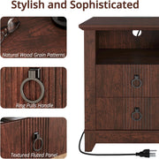 IRONCK Night Stand with Charging Station, Bedside Table with 2 Drawers and 1 Open Shelf