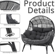 IRONCK Double Egg Chair Outdoor, 2 Person Wicker Lounge Chair, Dark Grey