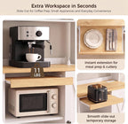 IRONCK Bakers Rack with Pull-Out Shelf and Power Outlet, White | Microwave Stand with Storage, Coffee Bar Cabinet with Adjustable Shelves, Barn Door Pantry Cabinet for Kitchen Dining Room