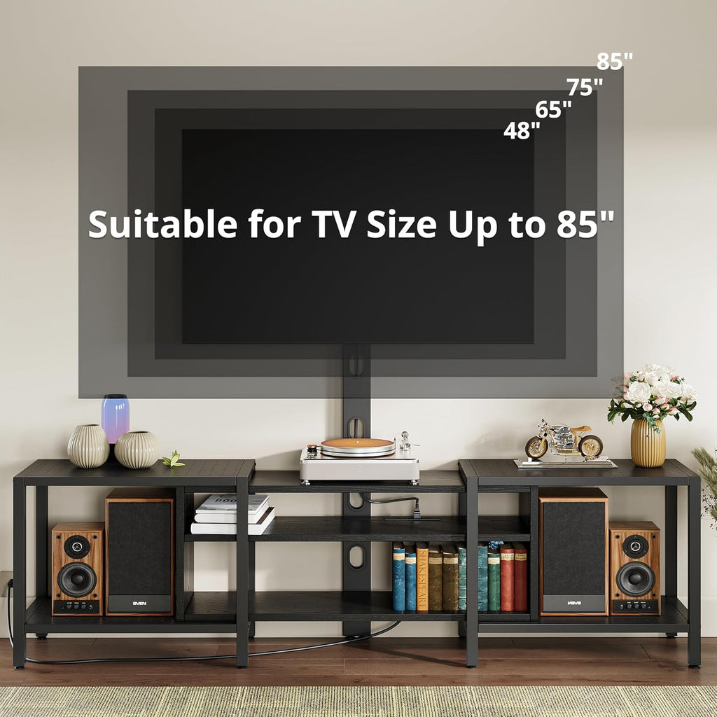 IRONCK 79 Inch TV Stand with Mount and Power Outlet, Black
