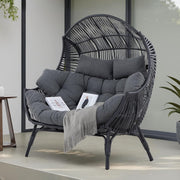IRONCK Double Egg Chair Outdoor, 2 Person Wicker Lounge Chair, Dark Grey