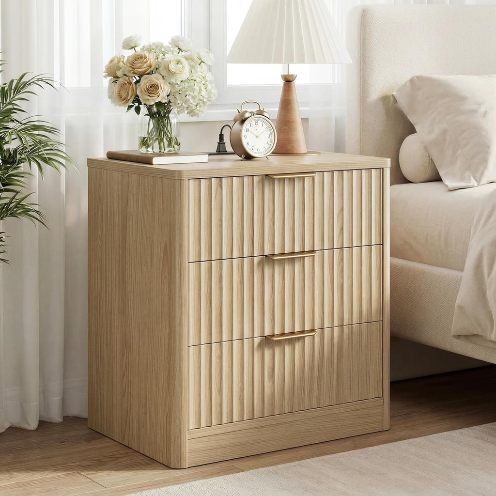 IRONCK 22" Fluted Night Stand Set of 2, with Charging Station