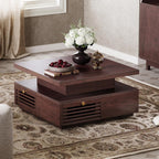 IRONCK Coffee Table with LED Light and Charging Station, 4 Storage Drawers