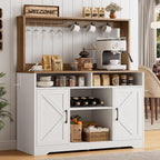 IRONCK 58" Farmhouse Coffee Bar Cabinet with Storage & Power Outlets, White
