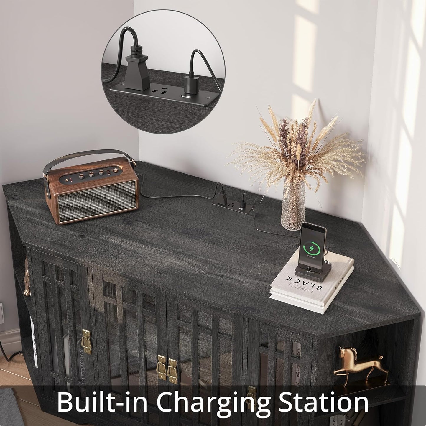 IRONCK Corner TV Stand for TVs up to 60 Inch with Power Outlet