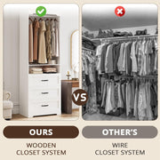 IRONCK Freestanding Closet System with 3 Wood Drawers, White